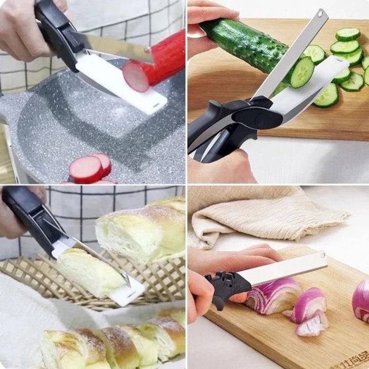 Tesoura 3 Em 1 Com Faca Corta Legumes/Carnes Faca Inox Multiuso -  Tesoura Mágica da Cozinha