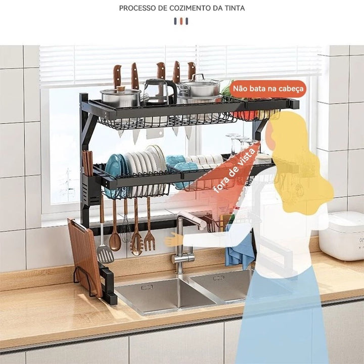 Escorredor Prateleira De Secagem Sobre a Pia, Pratos, Utensílios, Tábua De Corte Organizador